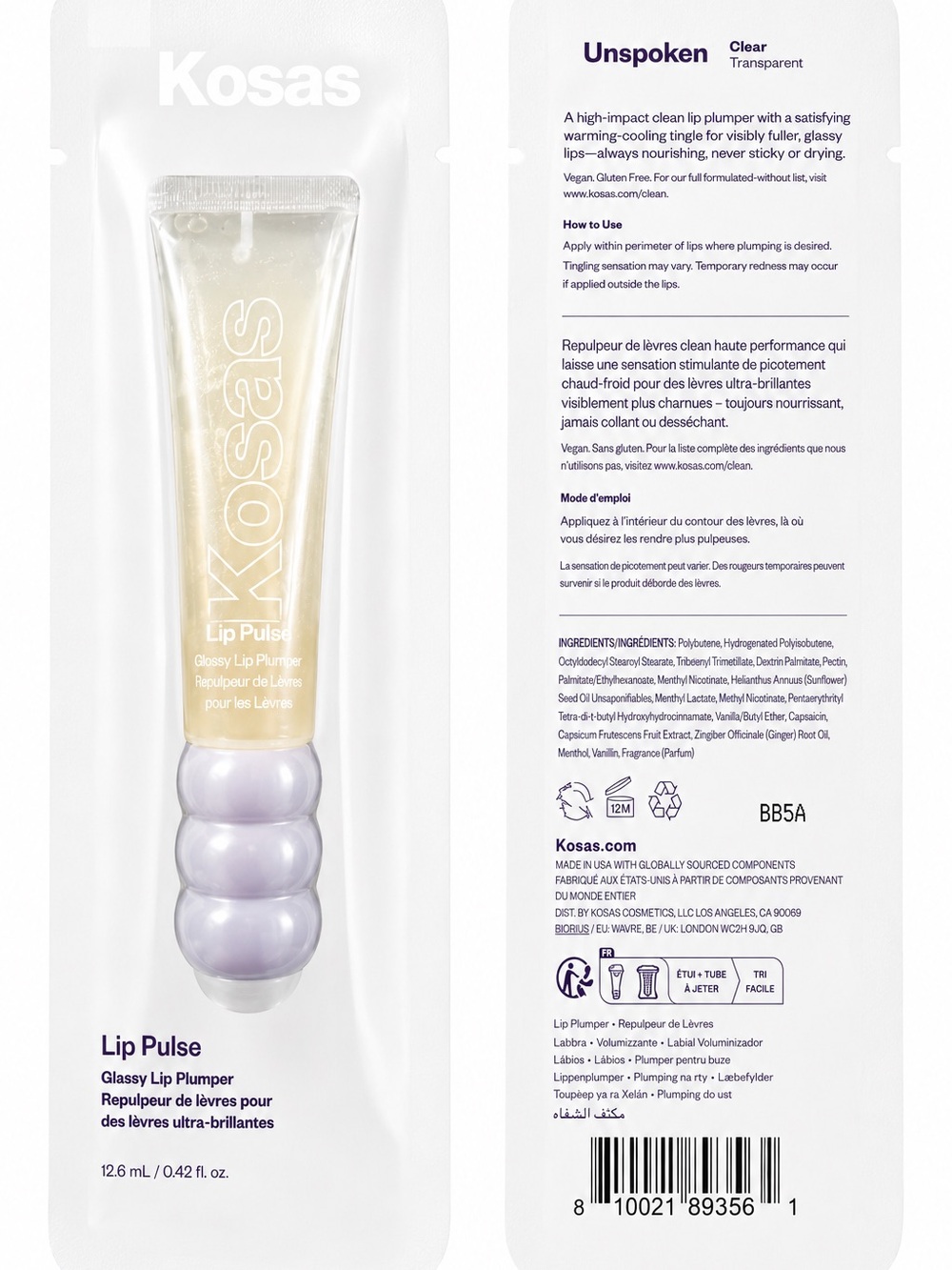 Kosas Lip Pulse Glossy Lip Plumper — Clear Pearlescent
